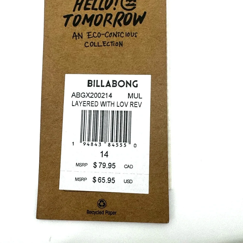 Billabong Girls' Layered With Love High Neck Reversible Bikini Set Size 14 NWT